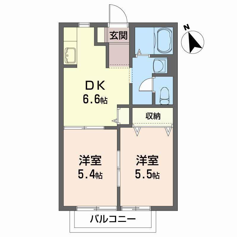 ハートフル安積 B(2DK/2階)の間取り写真
