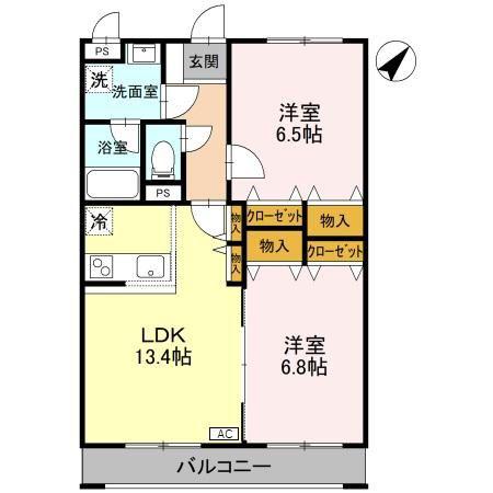 ベロウ舟入町(2LDK/2階)の間取り写真