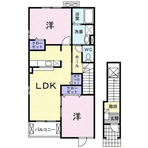 グローリアA棟(2LDK/2階)の間取り写真