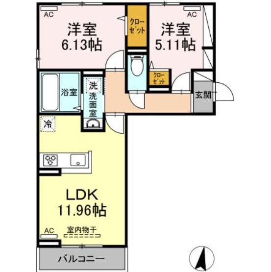 PREMILIFE花高松18(2LDK/2階)の間取り写真