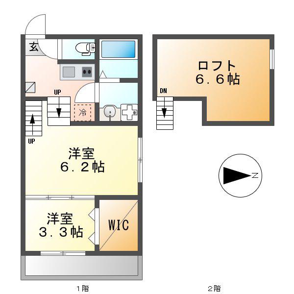 地下鉄名港線 六番町駅 徒歩10分 2階建 築9年(2K/2階)の間取り写真