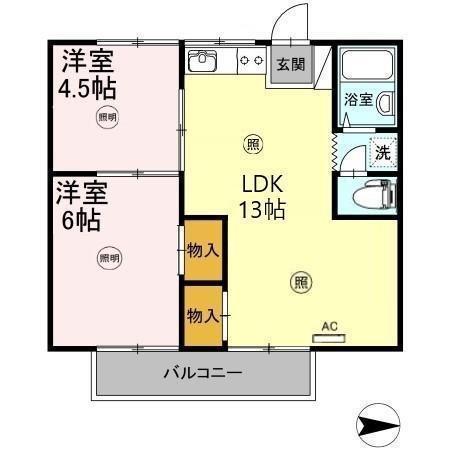 山田アパート(2LDK/2階)の間取り写真