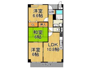 エーデル雲雀丘三番館(3LDK/2階)の間取り写真