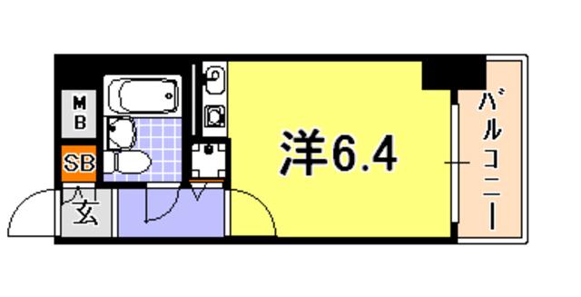 藤和シティホームズ灘(ワンルーム/4階)の間取り写真