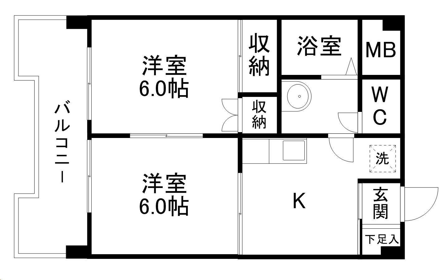 第十三ショーケービル(2DK/2階)の間取り写真