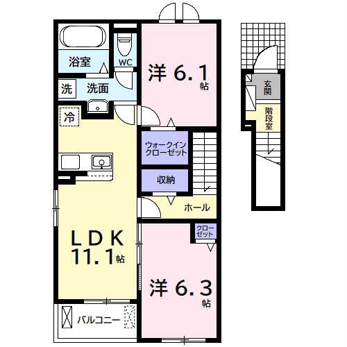 ヴィラ・オアシス(2LDK/2階)の間取り写真