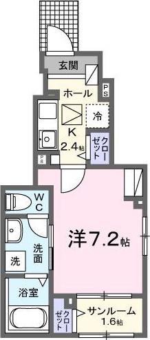 ミロワール・S(1K/1階)の間取り写真