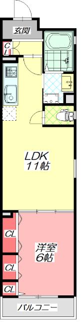 クリエオーレ打越町(1LDK/2階)の間取り写真