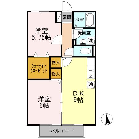 グランデ賀来(2DK/2階)の間取り写真