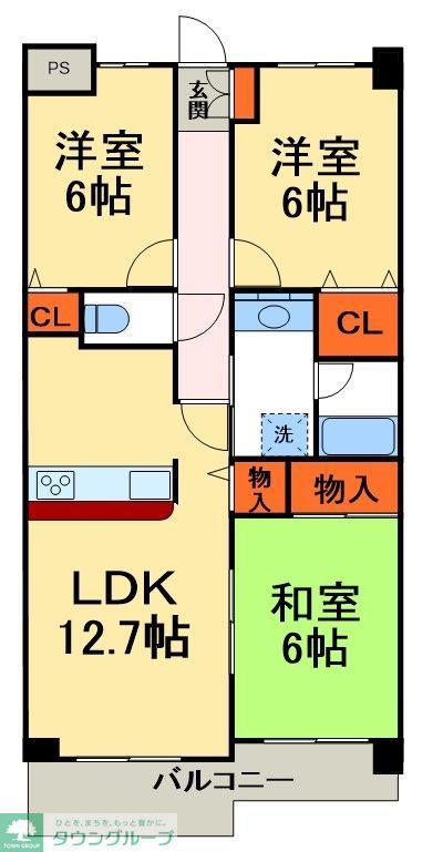 ソレイユ松戸(3LDK/5階)の間取り写真