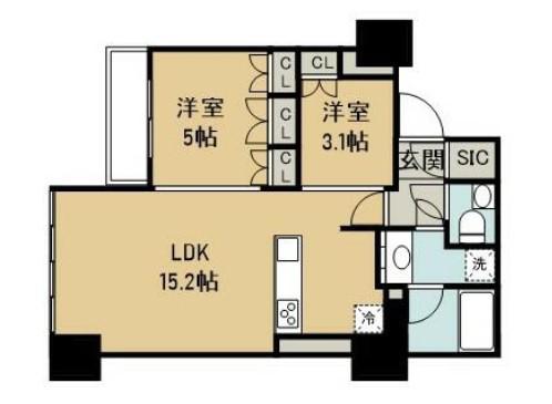ローレルタワールネ浜松町(2LDK/8階)の間取り写真