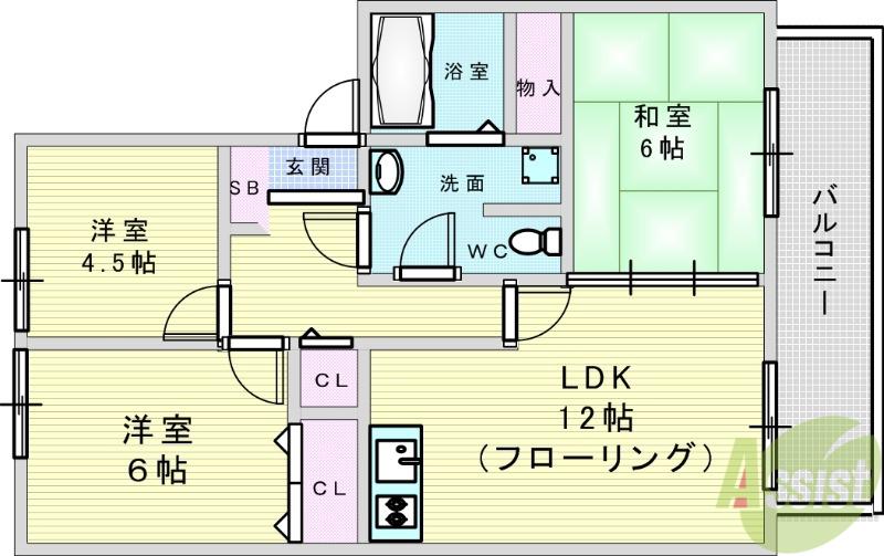 ボヌールB棟(3LDK/2階)の間取り写真