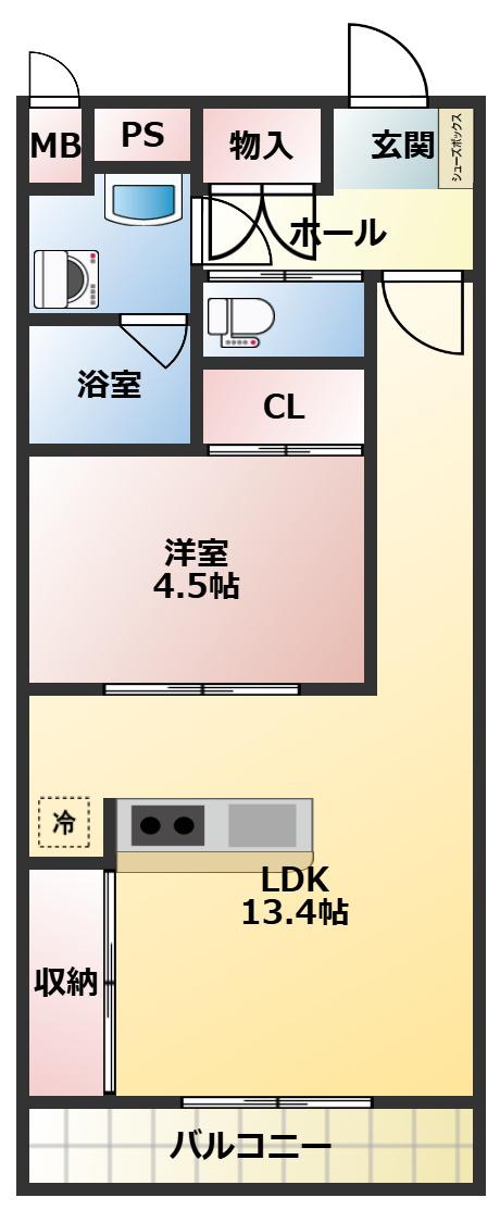 エソール陽東(1LDK/3階)の間取り写真