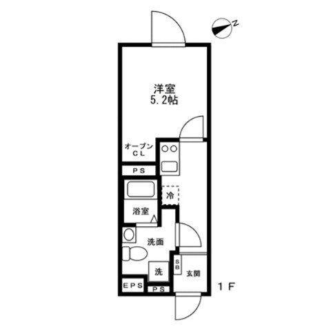 SOLASIA RESIDENCE 千歳船橋II(1K/1階)の間取り写真