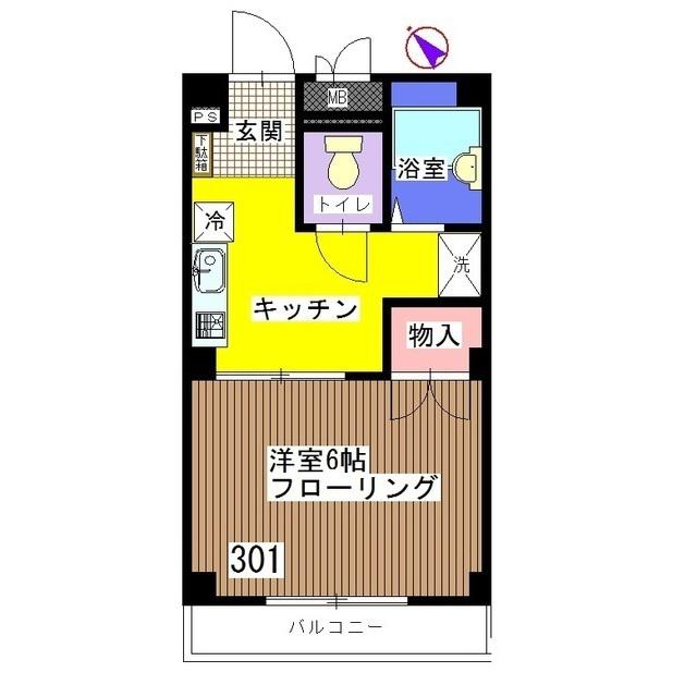 BJコートB棟(1K/3階)の間取り写真