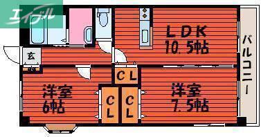 ベイシティー洲崎III(2LDK/2階)の間取り写真