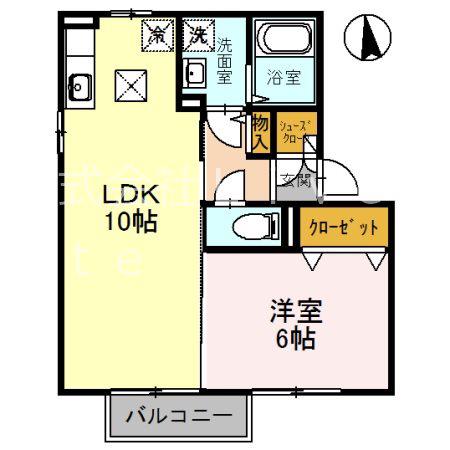 プランドール中道A棟(1LDK/2階)の間取り写真
