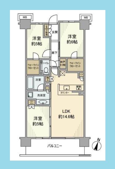 シティテラス横濱サウス(3SLDK/6階)の間取り写真