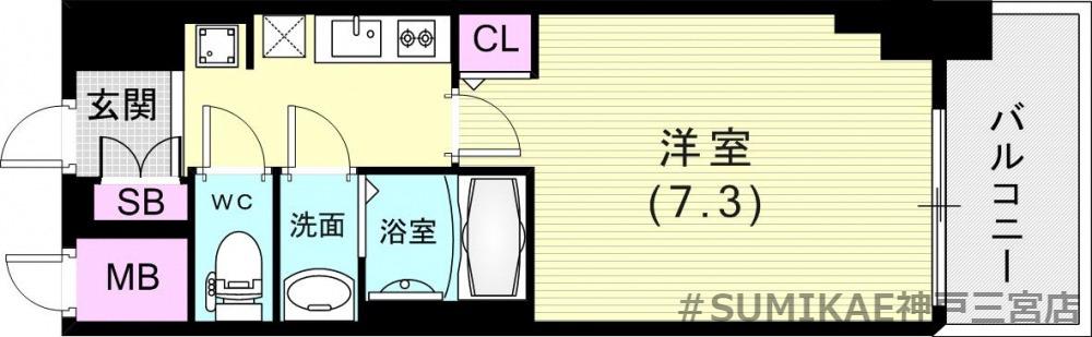 セオリー神戸クレール(1K/14階)の間取り写真