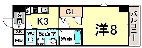エスリード中山手 県庁前(1K/9階)の間取り写真