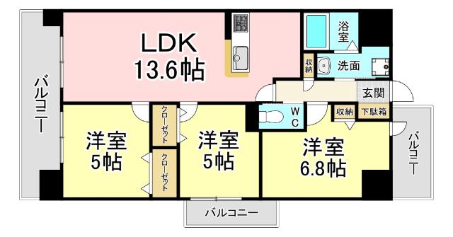 ソレアード苅田(3LDK/9階)の間取り写真