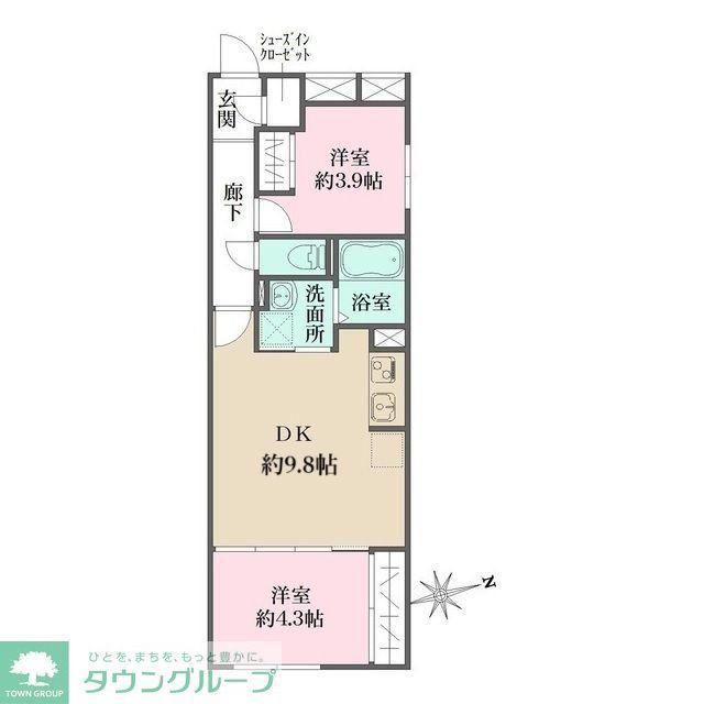 グローリオシェルト杉並方南町(2DK/4階)の間取り写真
