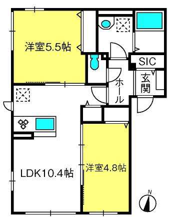 ラピスラズリ(2LDK/1階)の間取り写真