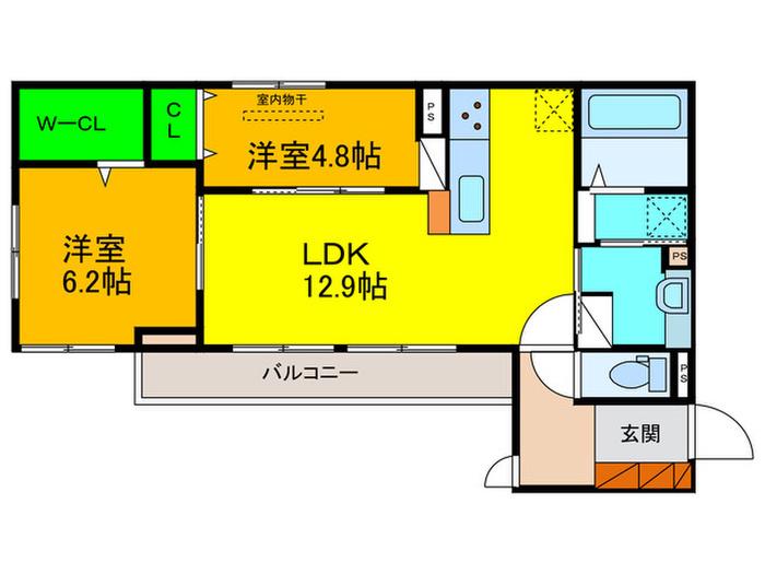 シュトラール鳳(2LDK/2階)の間取り写真