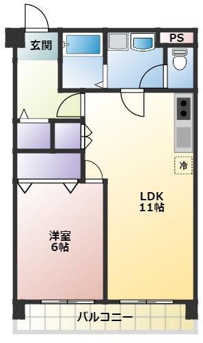 ベイサイド市川(1LDK/4階)の間取り写真