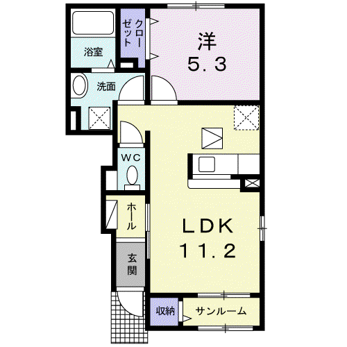 アリアーテ(1LDK/1階)の間取り写真