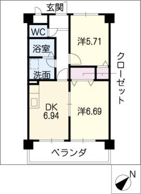 PRIMU ROSE(2DK/3階)の間取り写真