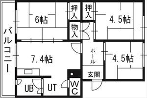 札幌西月寒団地6号棟(3DK/3階)の間取り写真