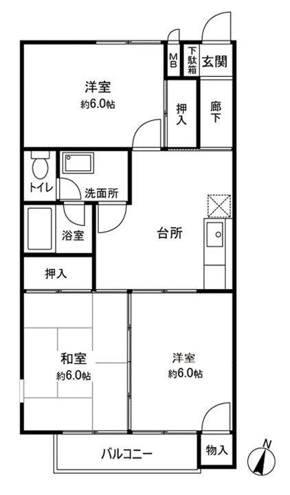 ハイツ福室(3DK/2階)の間取り写真