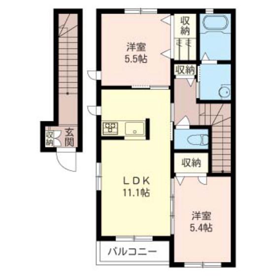 サウスヒル(2LDK/2階)の間取り写真