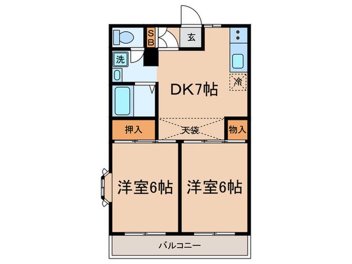 メゾンボヌール喜多見(2DK/1階)の間取り写真