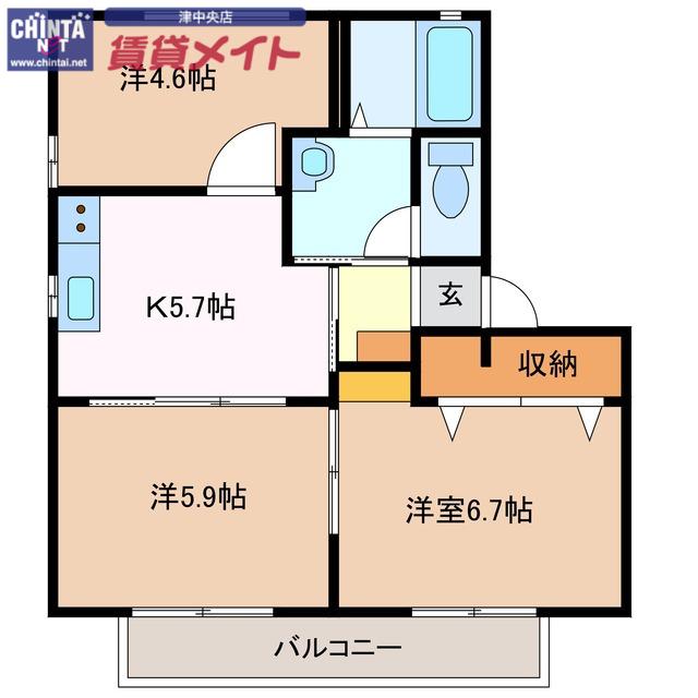ハイマート本城C棟(3K/1階)の間取り写真