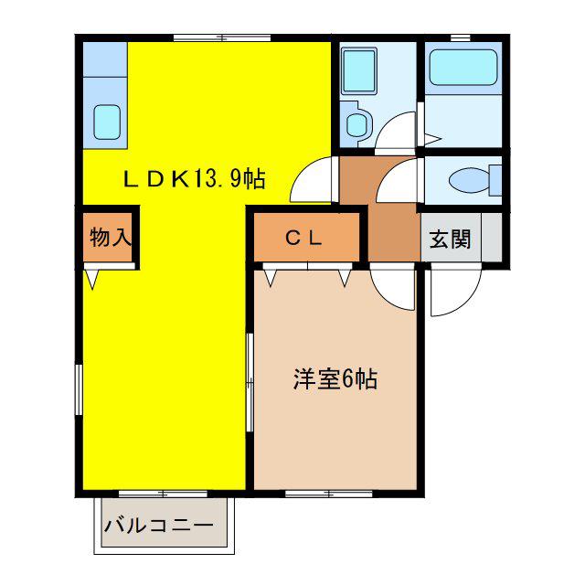 ルシエール的形(1LDK/2階)の間取り写真