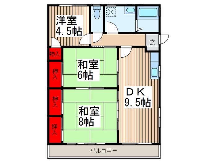 ライフピア山田(3DK/2階)の間取り写真