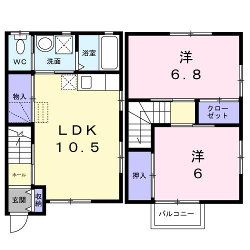 竜禅寺テラスハウス(2LDK/1階)の間取り写真