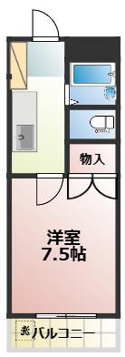 黒髪グリーンハイツ中村(1K/3階)の間取り写真