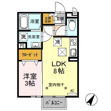 ヴィラフォレスタB(1LDK/2階)の間取り写真