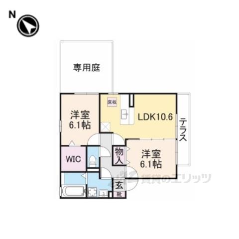 クリスタル・メゾンB棟(2LDK/1階)の間取り写真