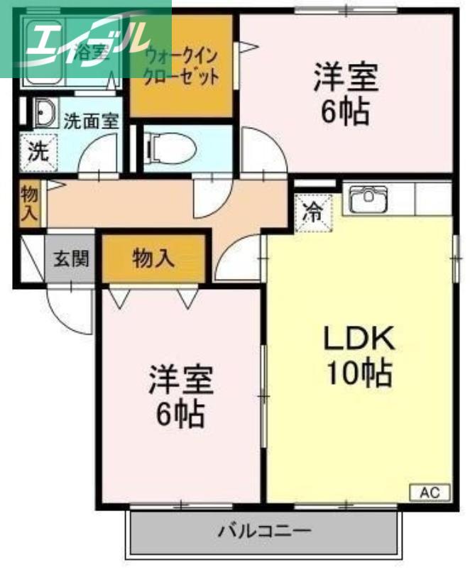 リミエルB棟(2LDK/2階)の間取り写真