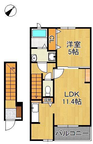 プリムローズ本城 B(1LDK/2階)の間取り写真