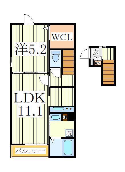 ペルル・ジェモー(1LDK/2階)の間取り写真