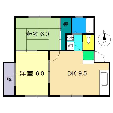 オルテンハウスA(2DK/1階)の間取り写真
