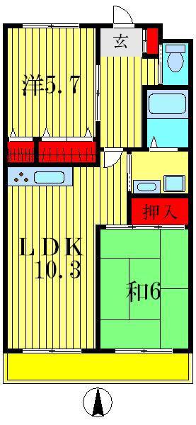 ラ・ポール五番館(2LDK/1階)の間取り写真