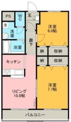 ヒルズひがし(2LDK/3階)の間取り写真
