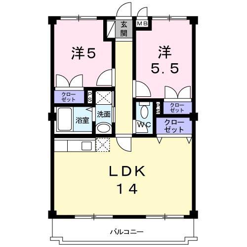 インクルーズハイツ(2LDK/2階)の間取り写真