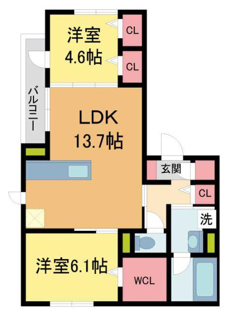GRANDES FLEURS ISHIBASHI(2LDK/3階)の間取り写真